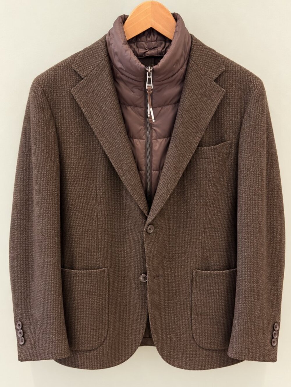 Windsor Brown Textured Blazer with Quilted Zip Insert | Fits Like 40R